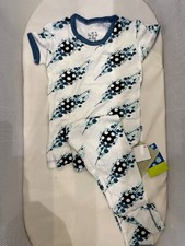 KICKEE PANTS SHORT SLEEVE PAJAMA SET NATURAL SOCCER SPLASH 3T NWT NEW