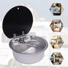 RV Hand Wash Basin Kitchen Sink w/ Lid & Tap Caravan Camper Boat Stainless Steel