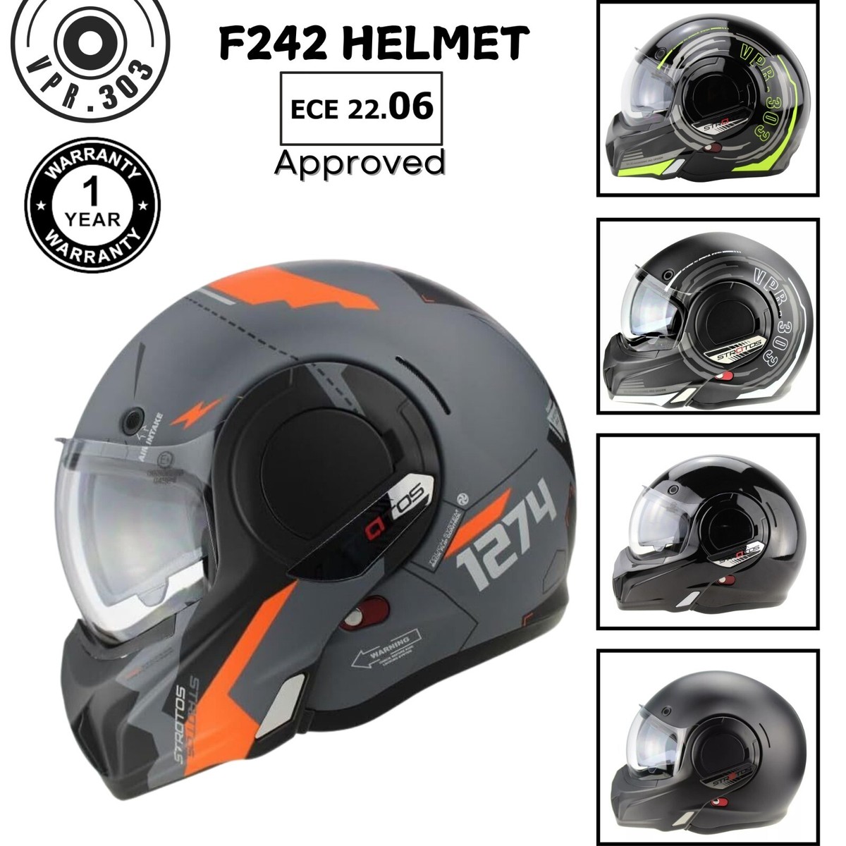 VIPER PJ F242 Klapp-Helm 180 Umkehr Modular Motorrad Schutzhelm ECE