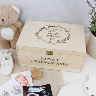 Personalised Wooden Baby Box Large Memorabilia Storage Box