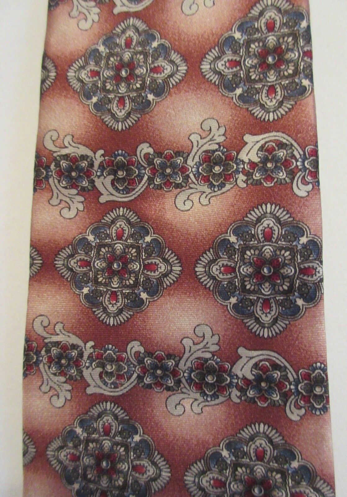 Oscar de la Renta Mens Neck Tie Burgundy Paisley Patterned Vintage Silk