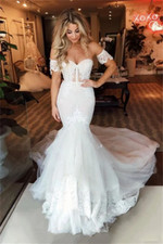Mermaid Wedding Dresses Off The Shoulder Lace Appliques Tulle Bridal Gowns