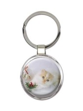 Cat : Gift Round Keychain Cute Animal Kitten Funny Friend Birthday