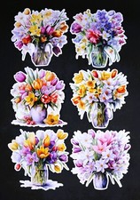 Beautiful DIE CUT CARD TOPPERS Flowers in Vases  Tulips Cardmaking
