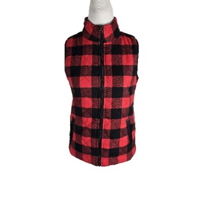 Pink Lilly Wms S Red Black Check Quited Cotton Poly Vest B53