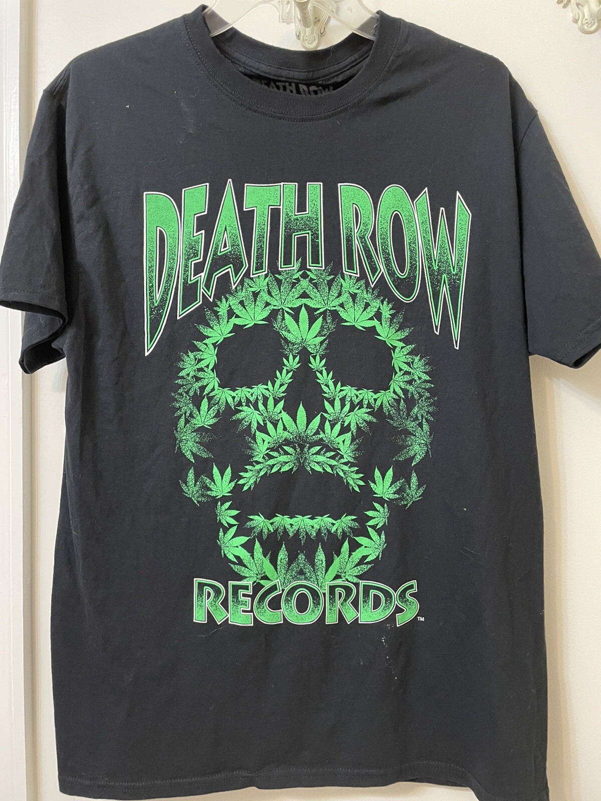 FILA T shirt Death Row Records scheletro nero verde foglia di marijuana uomo medio