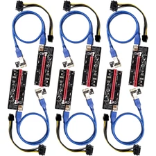 MintCell 6 Pack of V009S 6 PIN PCI-E Express 1X to 16X 60cm Riser GPU Mining