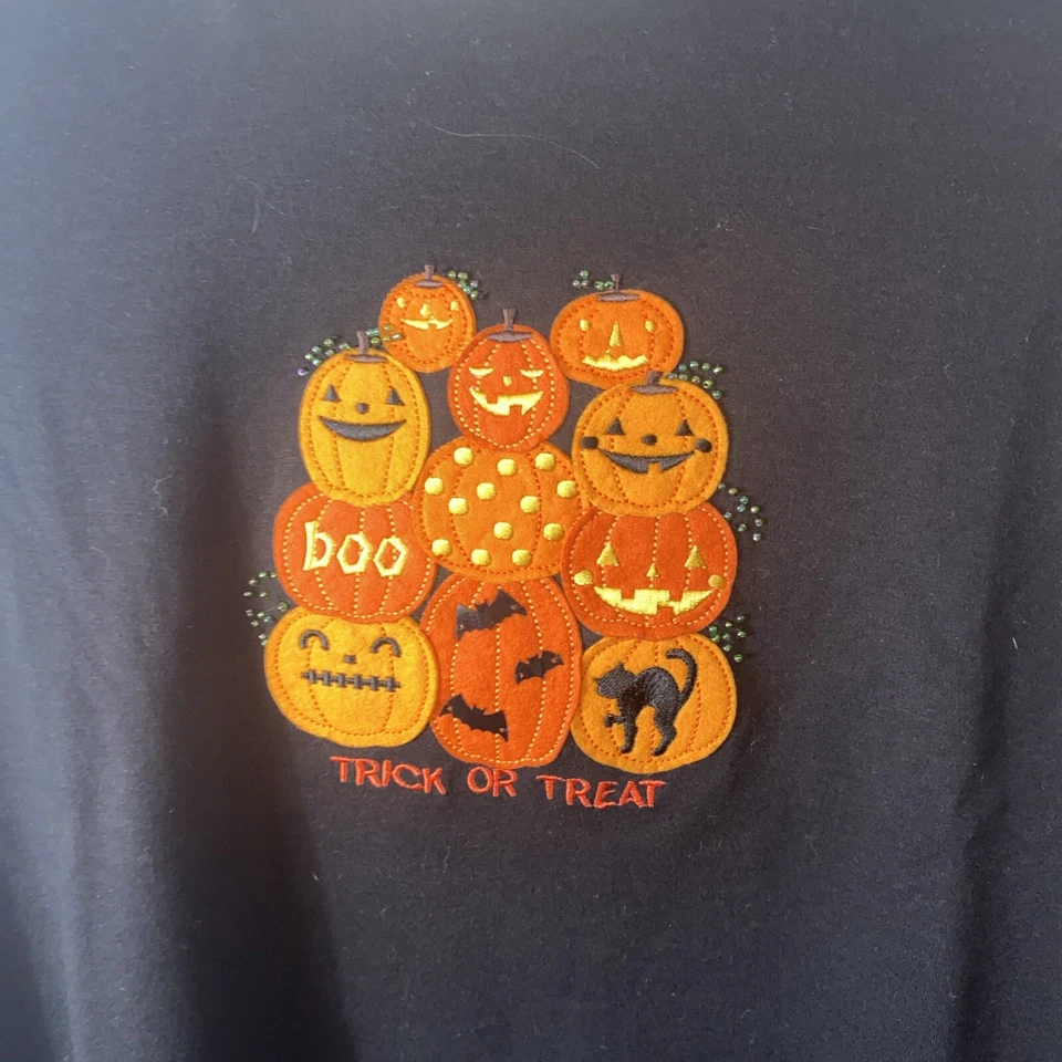 Women’s Halloween trick-or-treat pumpkin black cat bat embroidery Sequin Beaded - Image 3 of 4