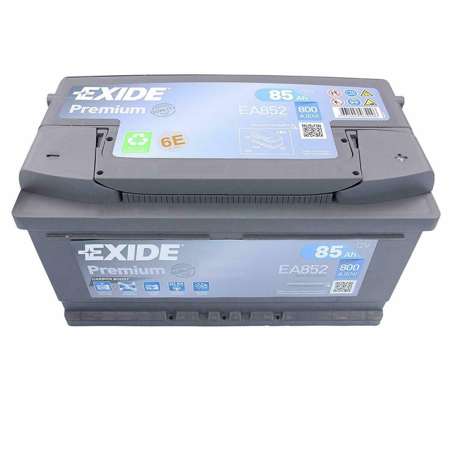 Аккумулятор автомобильный 800. Exide Premium ea852. Автомобильный аккумулятор Exide Premium 85r 800а 315х175х175 ea852. Аккумулятор Exide ea852. Exide 85ah 800 Premium.