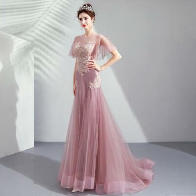 Gorgeous Pink Floral Fishtail Dresses Tulle Mermaid Evening Gown Chic Prom  Gown | eBay