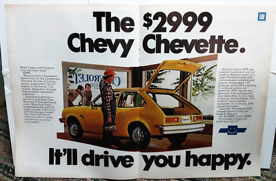 1977 Chevy Chevette Yellow Color Car Original Print Ad vintage 70s