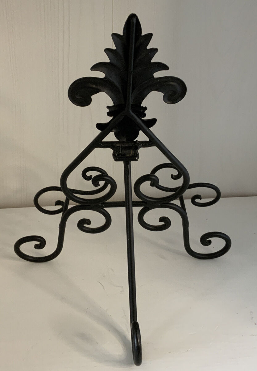 Easel Picture Frame Holder Stand Foldable Iron Fleur de lis 9.5” Tall
