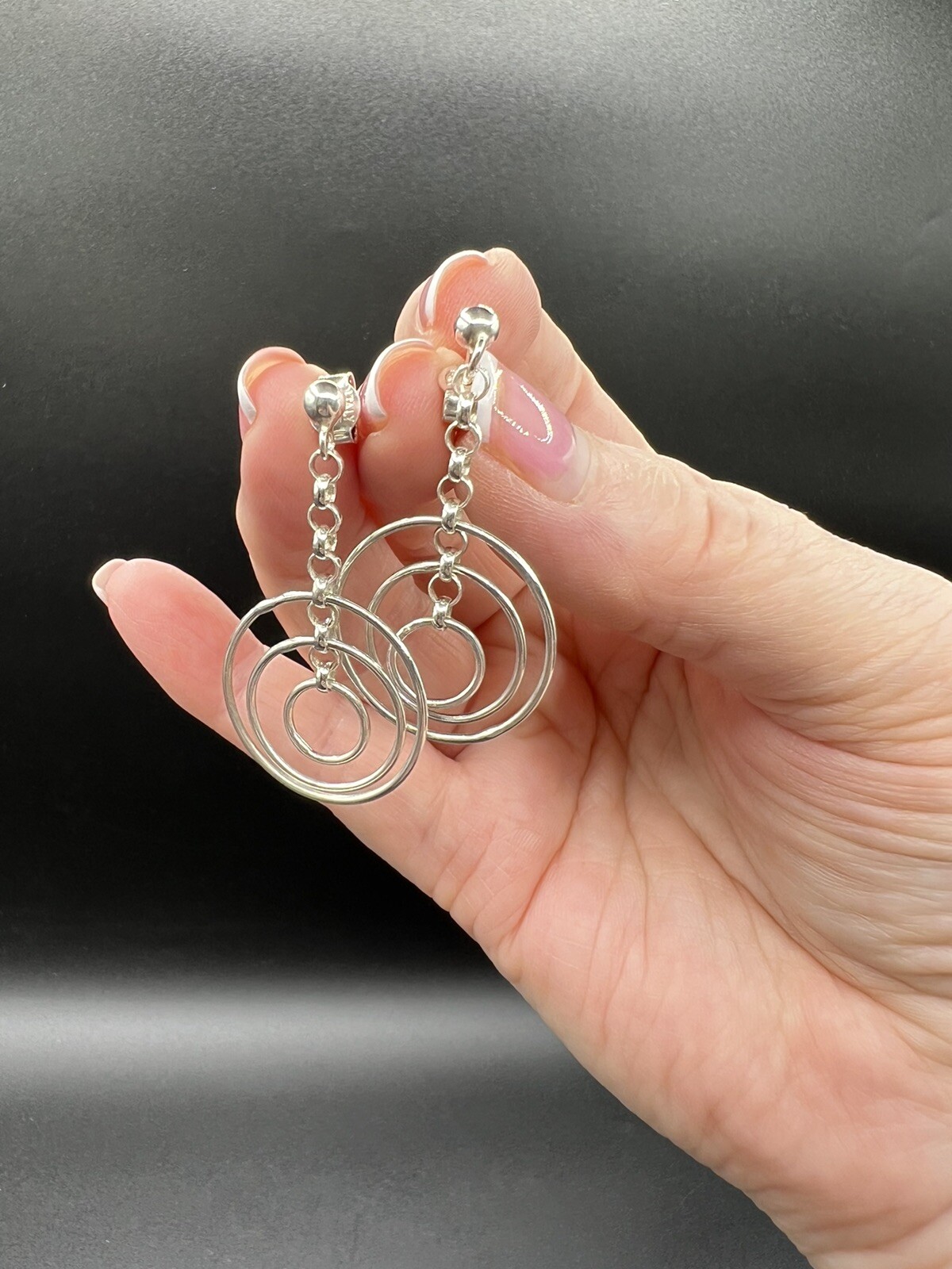 Sterling Silver Interlocking 3 Ring Dangle Earrin… - image 8