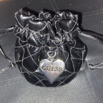 Guess Black Drawstring QUILTED PATENT LEATHER STORAGE POUCH Satchel Bag JEWELRY