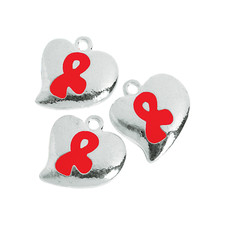 6 Red Awareness Ribbon Charms Cancer Awareness Heart Jewelry Lot of 6