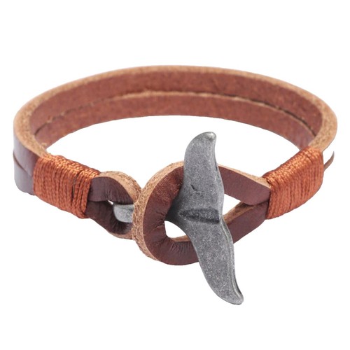 Jay Seiler Stainless Steel Polished Antiqued Brown Leather Anchor Toggle Bracelet, Length: 8.5 in Jay Seiler Stainless Steel Polished Antiqued Brown Leather Anchor Toggle Bracelet, Length: 8.5 in