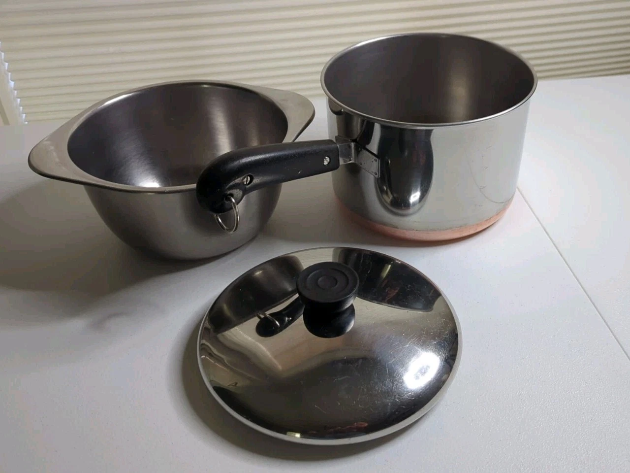 VTG Revere Ware 3 Qt Sauce Pan Double Boiler Insert Lid Copper Bottom Pre 1968