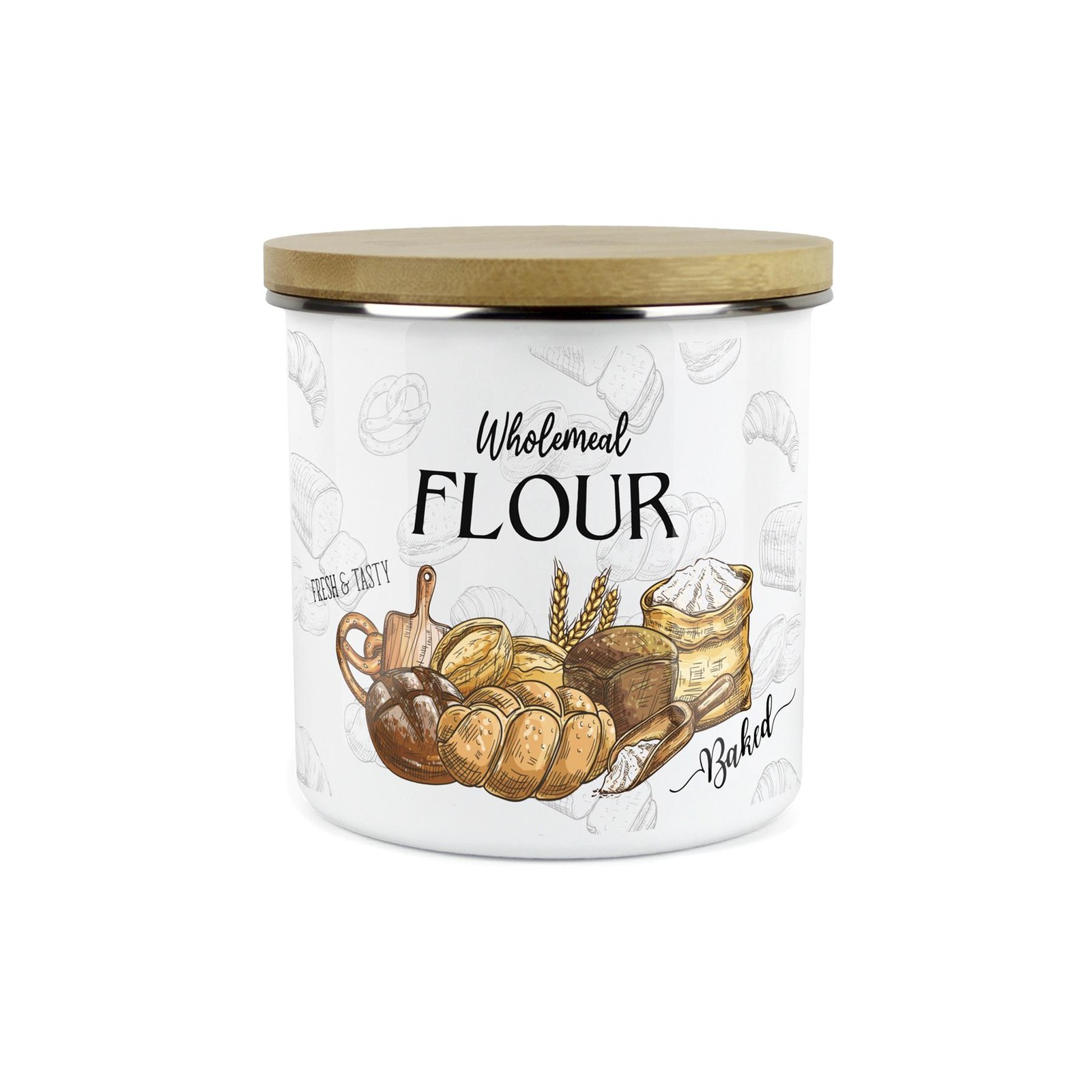 Wholemeal Flour Storage Canister - Airtight Bakery Ingredients Enamel Jar