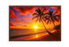 Caribbean Sunset Beach Tropical Ocean Poster Print Framed Canvas Wall Art