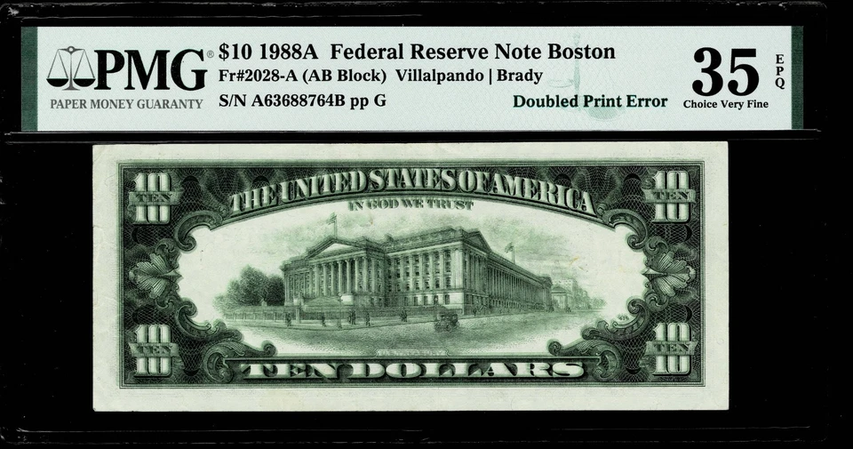 Doubled Back Printing Error Fr. 2028-A $10 1988A FR Note.PMG Choice VF 35 EPQ - Image 2 of 2