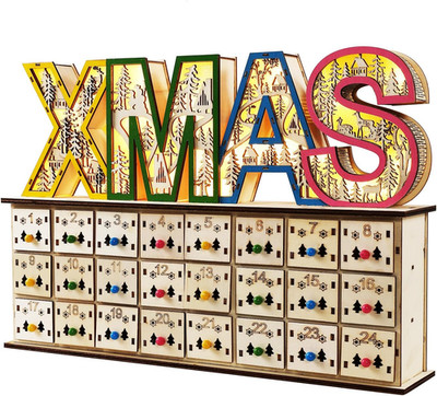 Wooden Empty Advent Calendar with Drawers,24 Days Countdown to Christmas,15.7 X