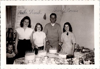 Vintage 1950s Snapshot Photo Martha Shimek George Comer Birthday Party Family