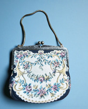 Vintage Floral Tapestry Evening Purse Kiss Lock Snake Chain 1950s