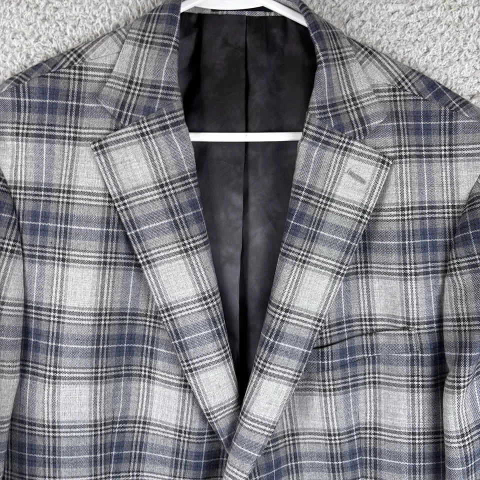 Tallia Blazer Mens 46R Blue Plaid Wool Blend Windowpane Sport Coat Jacket - Image 2 of 4