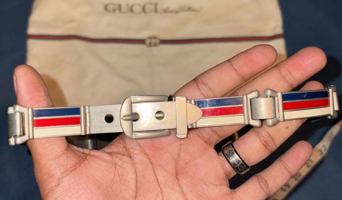 Gucci Belt Gorgeous 70s 80 - red navy metal enamel belt 65CM 26US - Bonus bag g2