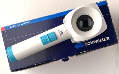 Okolux Schweizer 7X Illuminated Hand Held Magnifying Glass 28D 35mm Rare NOS
