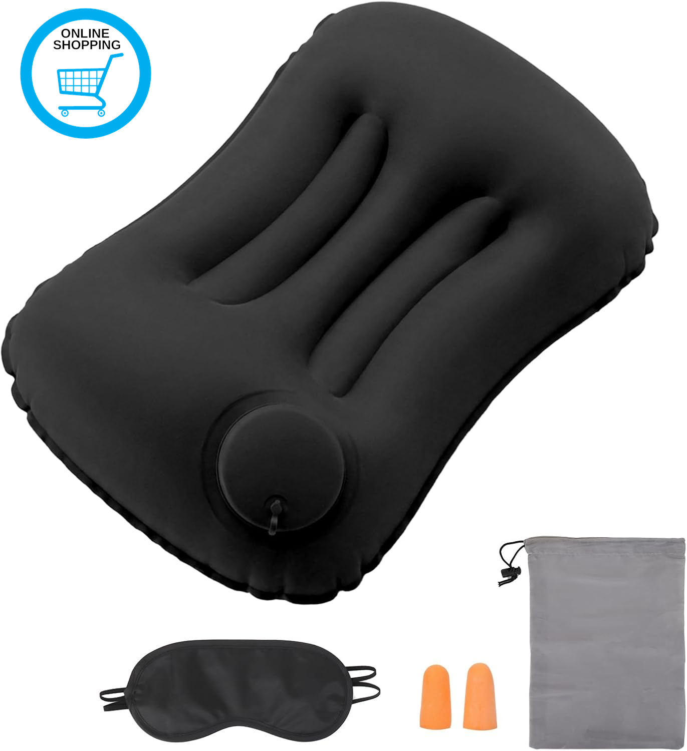 Press to Inflate Camping Pillow - Ultralight Inflatable Travel Pillow with Ergon