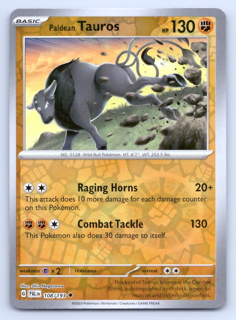 Pokemon Paldean Tauros Paldea Evolved PAL UC REVERSE HOLO 108/193 NM