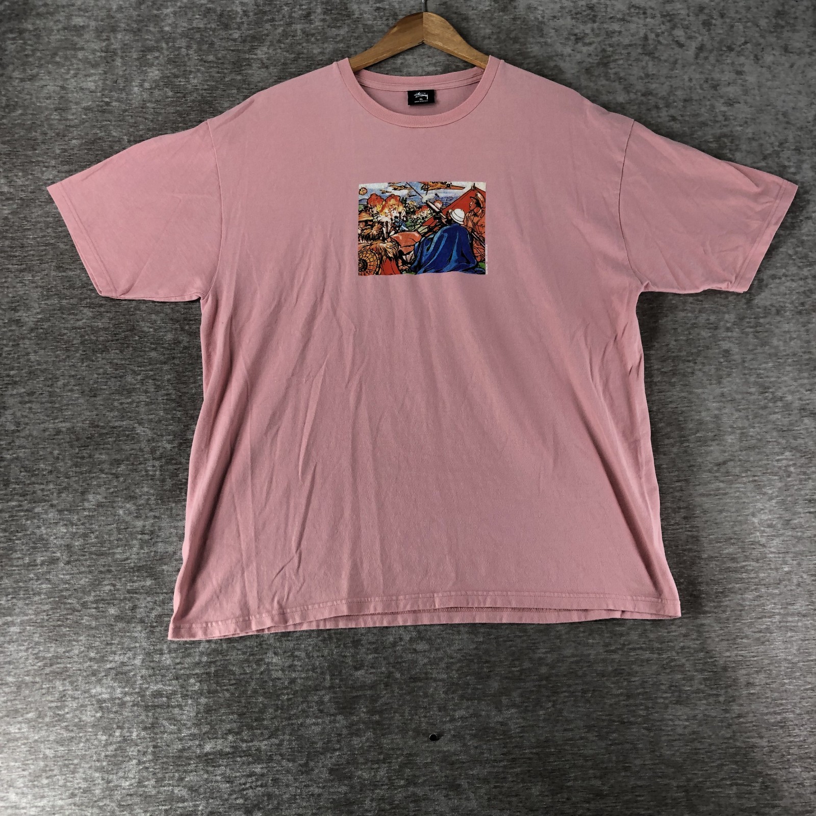 Stussy Men's Pink Graphic T-Shirt S/S Pullover Crewneck Size XL Logo Art