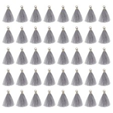 50 St&uuml;ck Mini-Quasten, 2 Zoll Grau mit Goldring f&uuml;r DIY & Schmuck