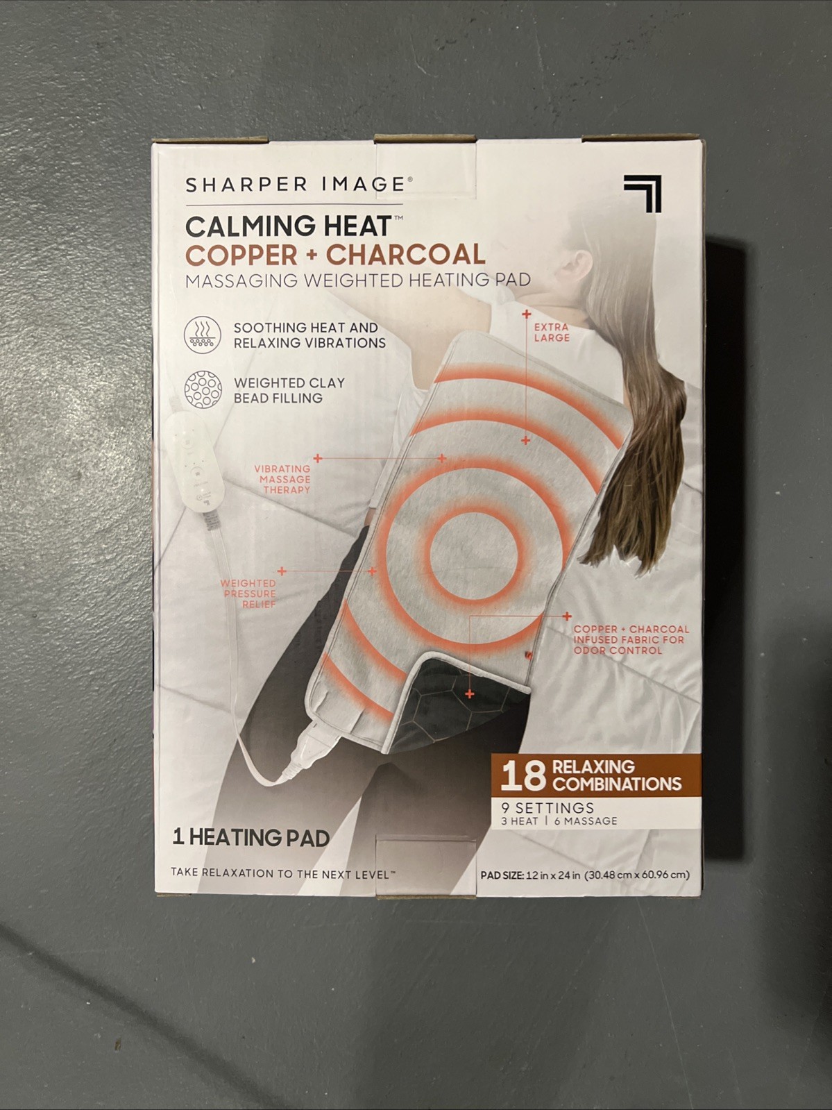 Sharper Image Vibrating Heating Pad with Copper & Charcoal for Soothing Relief