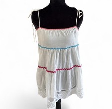 Victoria's Secret White Cotton Lace Trim Tie-Strap Chemise Nightgown S