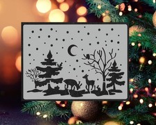 Winter Deer Scene Stencil 7" Christmas Snowflakes Trees Template Holiday Crafts