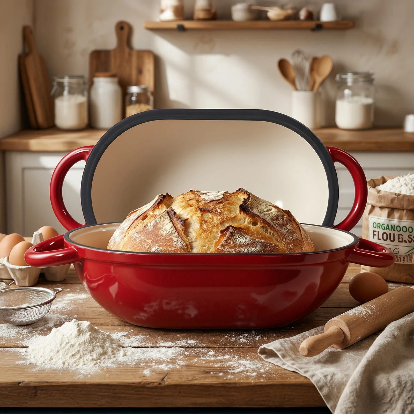 2QT Enameled Cast Iron Ceramic Non-Stick Dutch Oven With Lid Dual Handles Oven