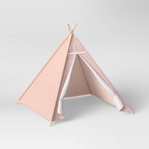 Pillowfort Pom Pom Kids' Camping Tent Teepee Play Pine Frame Ages 3+