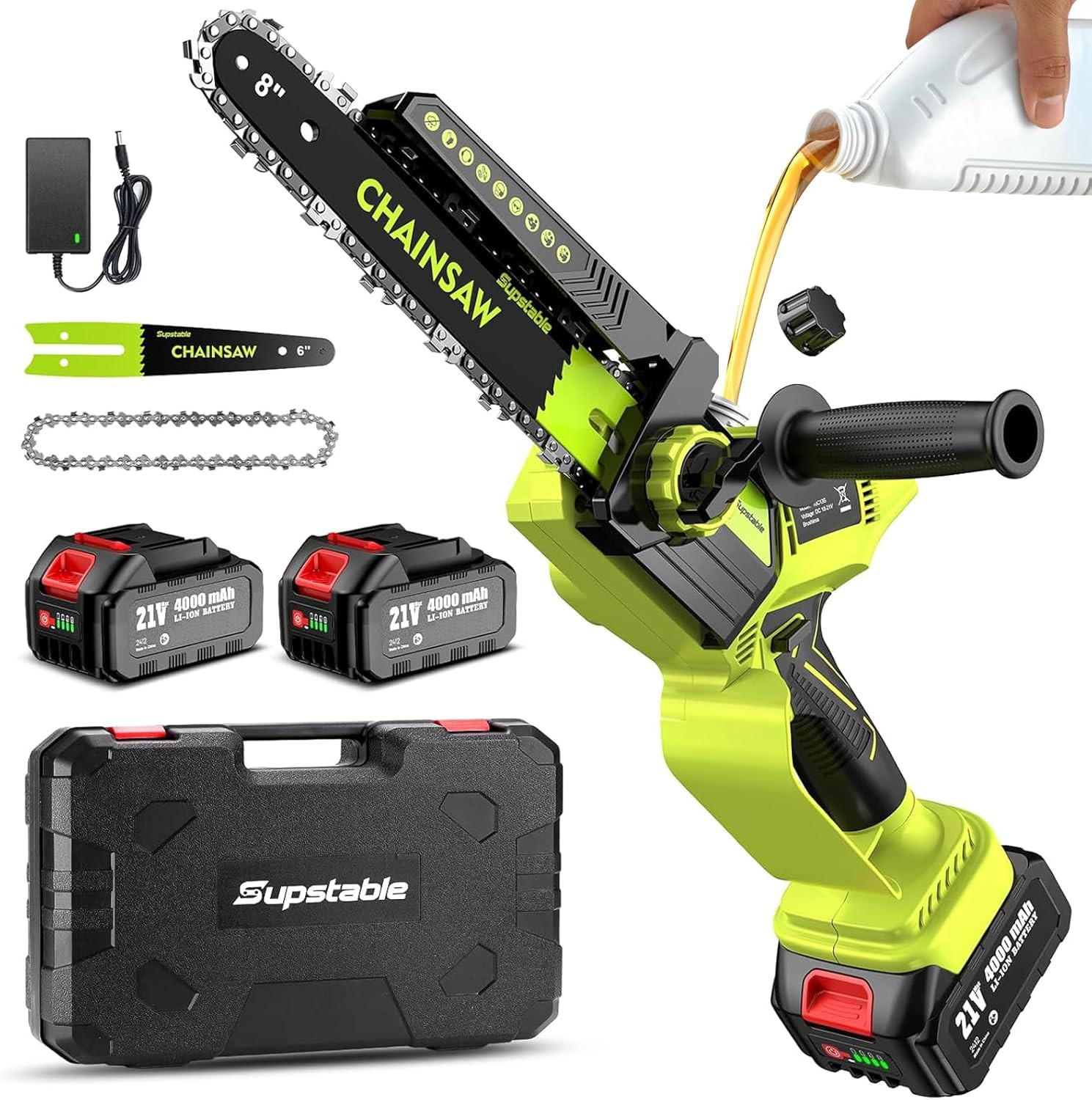 Mini Motosega a Batteria 8/6 Pollici, 8000Mah Motoseghe Elettrica Brushless, 130