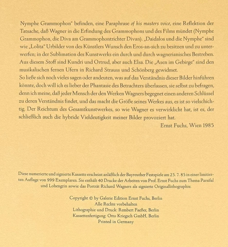 Ernst Fuchs "Hommage à Richard Wagner" in verschlossener OVP Nr. 395 von 999 - Bild 3 von 4