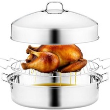 RIDGEPOLE 22" Roasting Pan with Rack and Lid - Stainless Steel (Sliver)