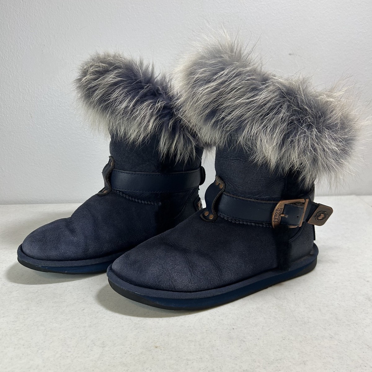 Australia Luxe Collective Tsar Short Boots Women’s 7 Leather Sheepskin Fox Fur