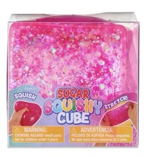 Squishy Sugar Cube Toy Pink Glitter Easter Basket Filler Gift Sensory Fidget Toy