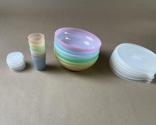 Vintage Tupperware Kids Bowls Cups Set 12pc Pastel Plastic W/ Lids Storage