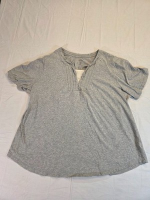 Women's Henley Style Top T-Shirt White Stag Gray Size 2XL