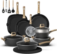23 Pcs Pots and Pans Set, Non Stick Ceramic Cookware Set with 3 Frying Pans, Hea