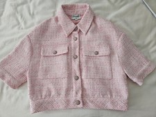 Chanel Tweed Cropped Jacket Short Sleeve Sz 36 XS S Pink