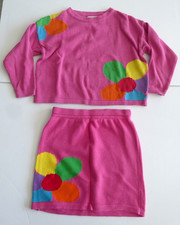 Vintage Benetton 012 Pink Cotton 2pc Sweater  Skirt, Italy Made, Size Girl M