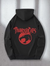 Men's Heavyweight Thundercats Logo Hooded Sweatshirt -Black w/Red Graphic Print,